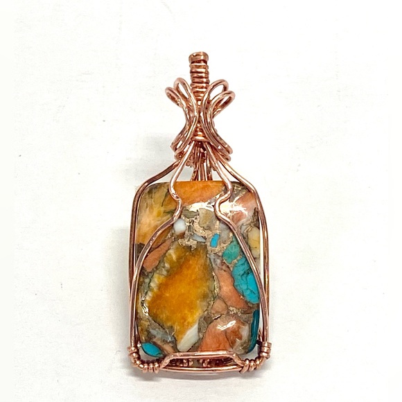 HANDMADE Spiny Oyster Turquoise and Bare Copper Hand Wrapped Statement Pendant - Picture 6 of 10